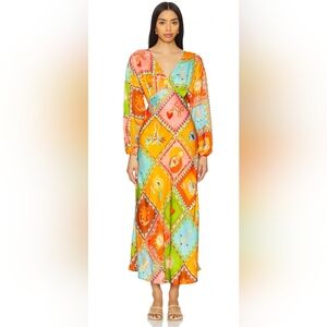Never Fully Dressed Emma Long Sleeve V-neck Dress: Multi Print